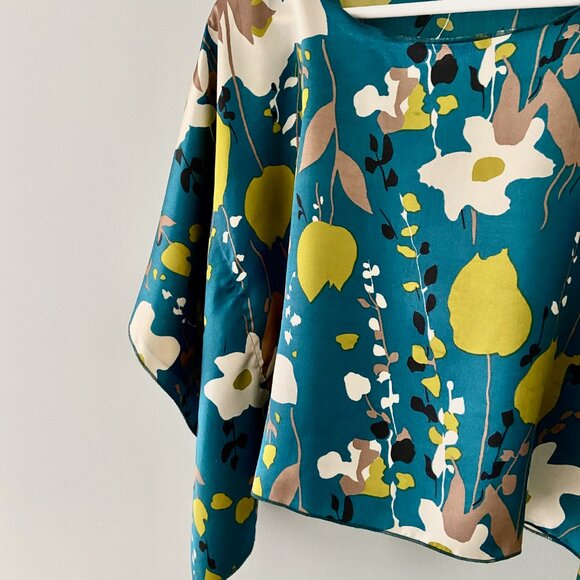 Teal Satin Floral Poncho - Size S - Picture 5 of 7